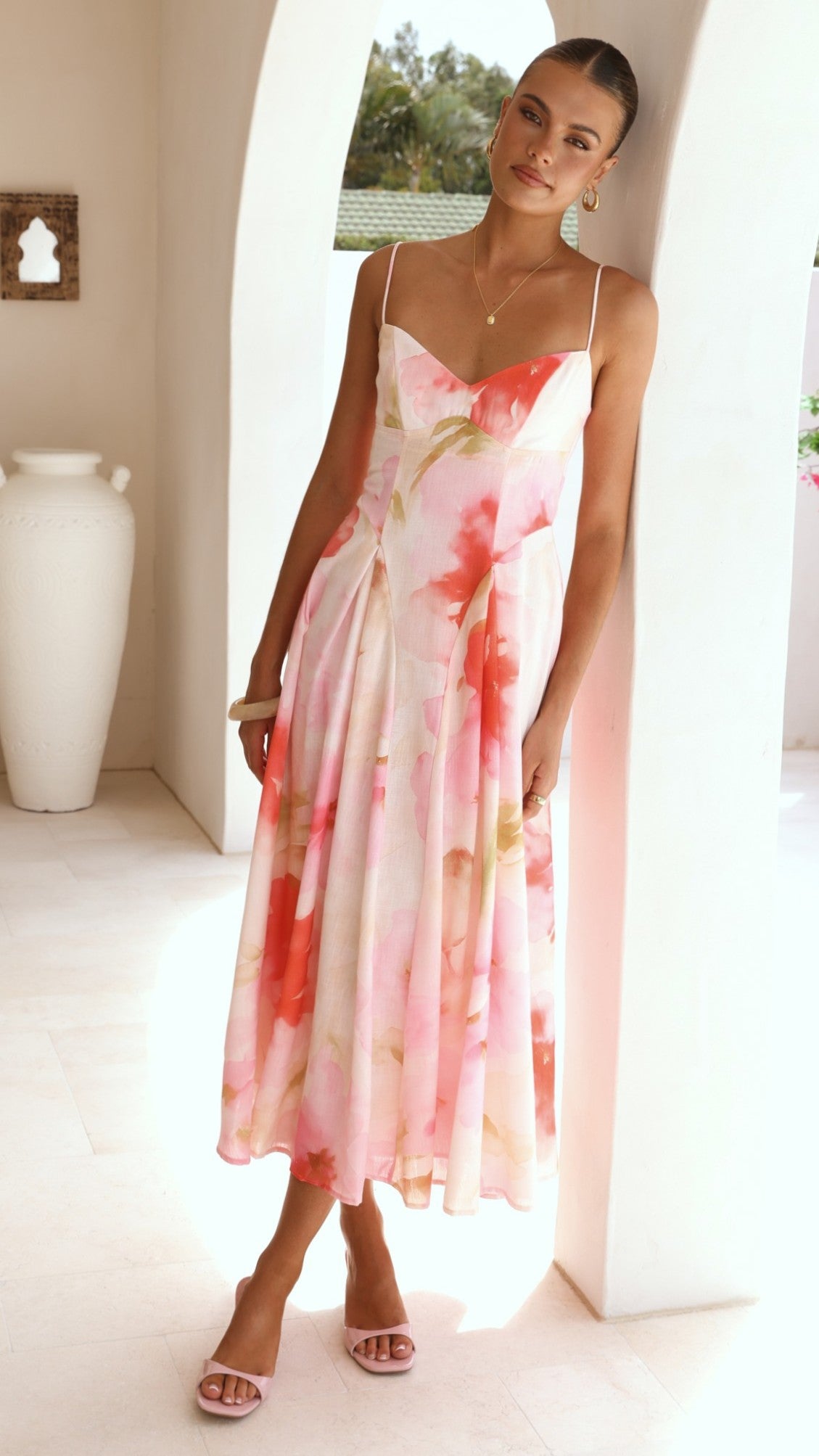 Raya Midi Dress - Pink Floral