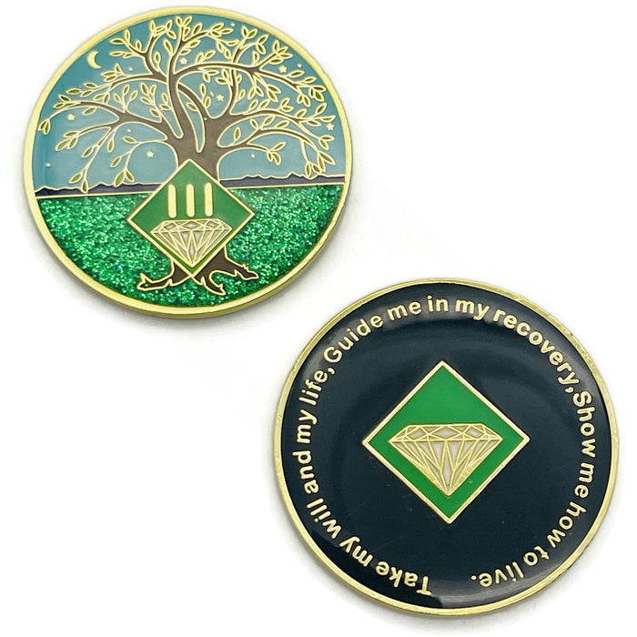 3 Year Tree of Life Specialty Tri-Plated NA Recovery Medallion - Three Year Chip/Coin + Velvet Case