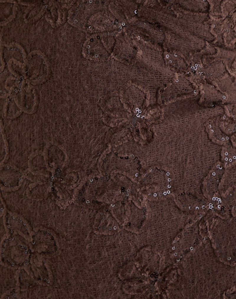 Codami Halterneck Mini Dress in Sequin Knit Dark Brown