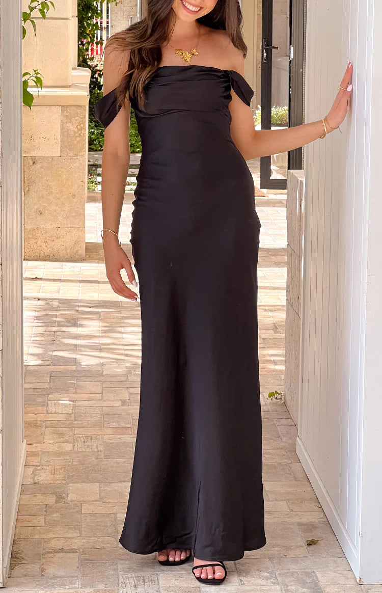 Ella Black Off Shoulder Formal Maxi Dress