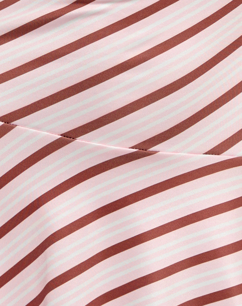 Kagari Mini Dress in Diagonal Stripe Pink