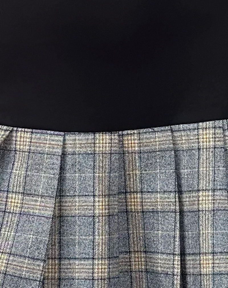 Terdayu Bandeau Pleated Mini Dress in Black Grey Check