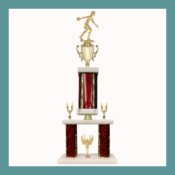 Bowling Marble Mini Two Poster Pedestal Trophy With Cup