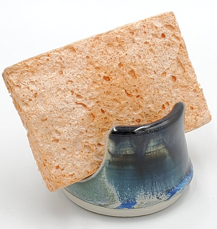 Liscom Hill Pottery - Black and Blue with Seafoam Sponge Holder