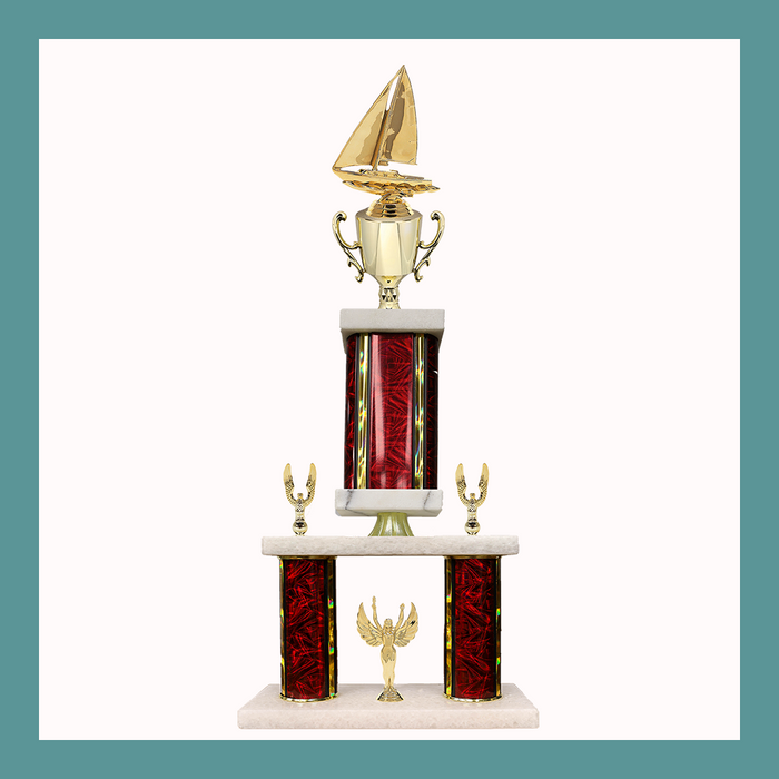 Sailing Marble Mini Two Poster Pedestal Trophy With Cup
