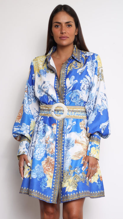Annika Long Sleeve Mini Dress - Blue Doll