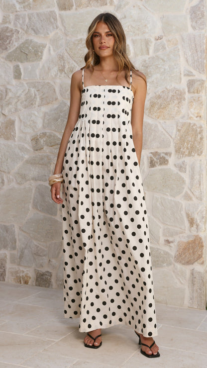 Felicity Maxi Dress - White/Black Spot