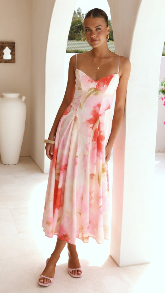 Raya Midi Dress - Pink Floral