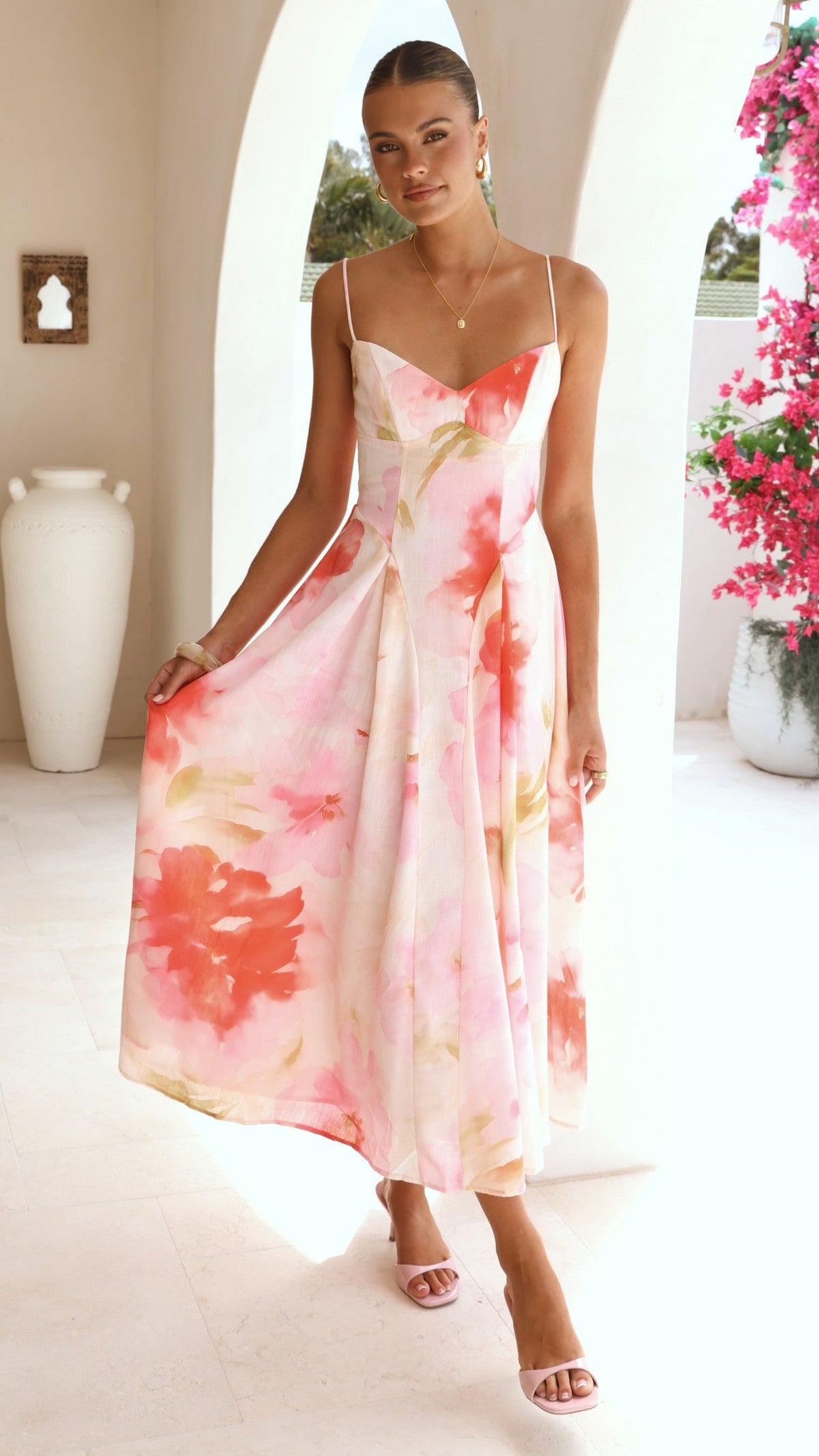 Raya Midi Dress - Pink Floral