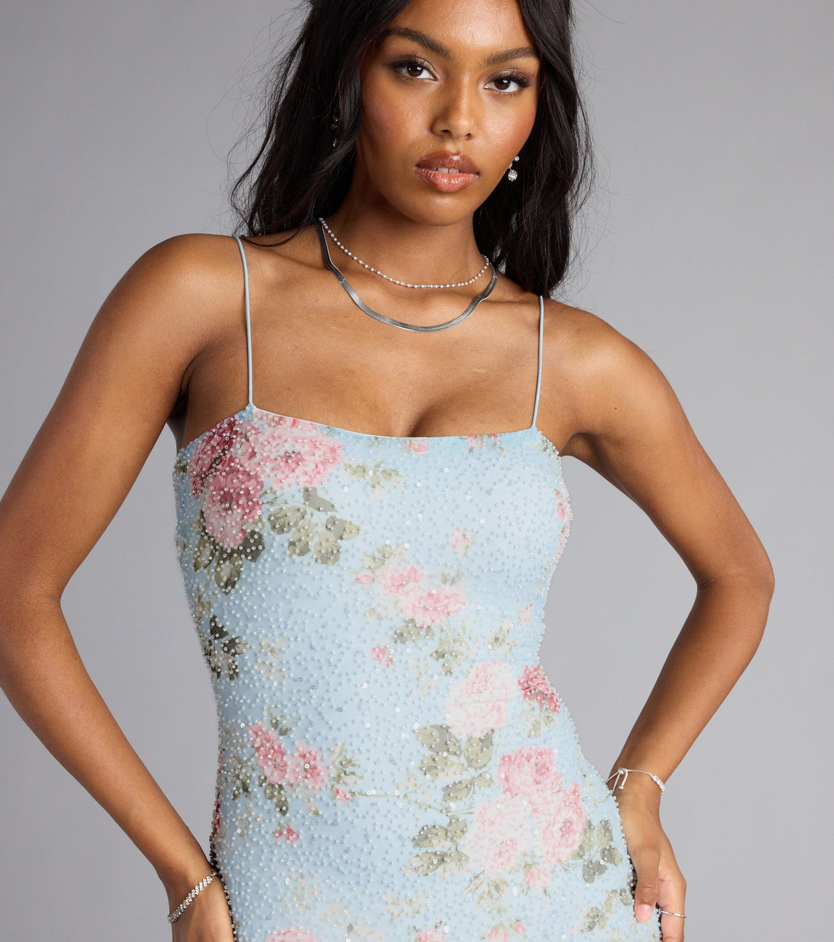 Analeia Floral Cutout Beaded Mini Dress