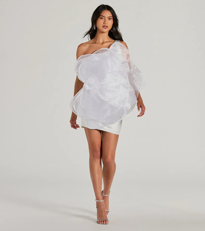 Kerry One-Shoulder Flower Satin Mini Dress