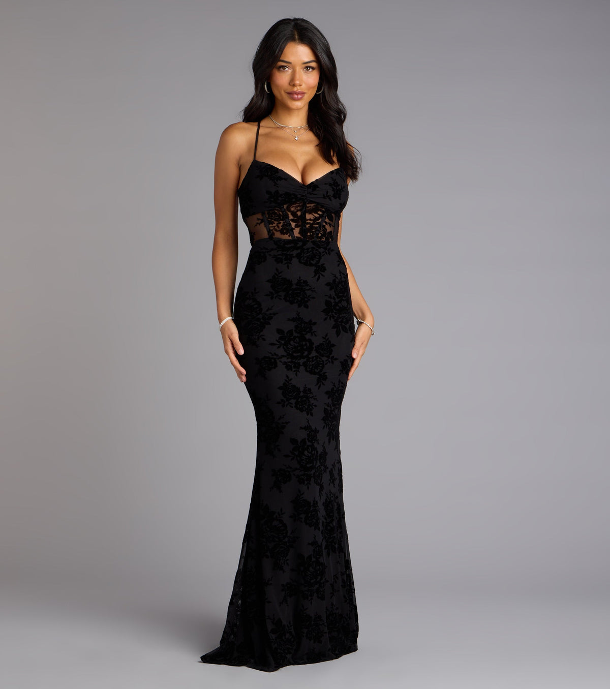 Bethany Lace-Up Mesh Mermaid Formal Dress