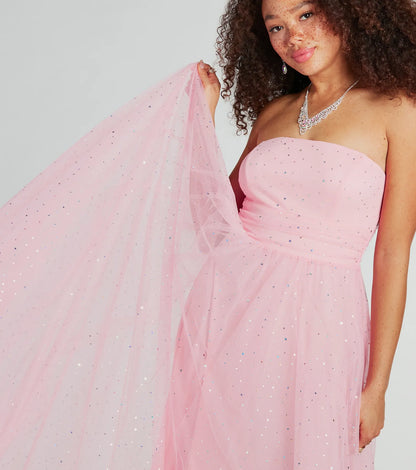 Marie Strapless A-Line Glitter Mesh Formal Dress