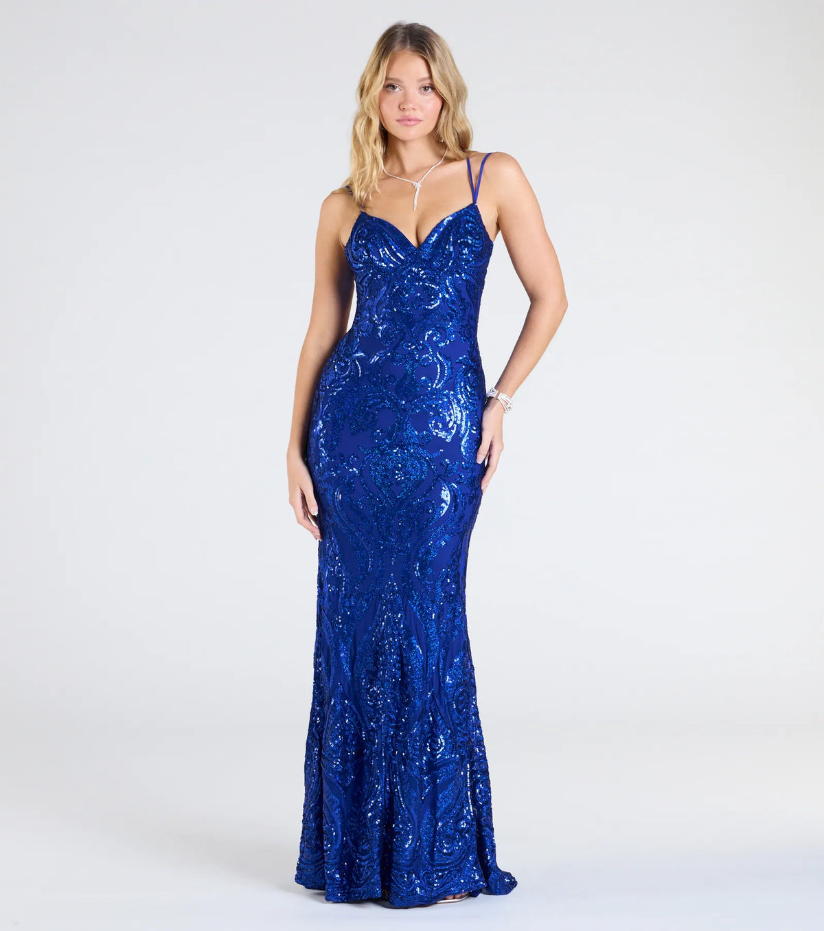 Jessa Lace-Up Mermaid Sequin Formal Dress