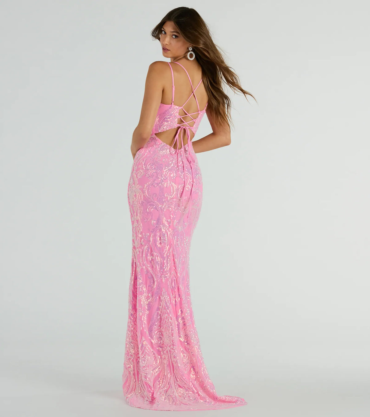 Jessa Lace-Up Mermaid Sequin Formal Dress