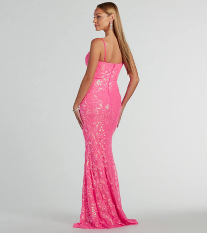 Julissa V-Neck Sequin Mesh Mermaid Dress