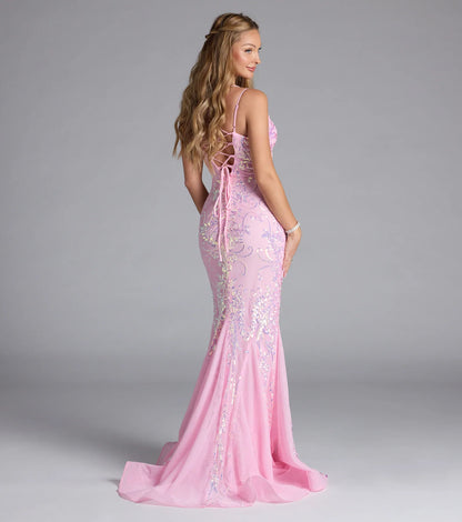 Makayla Lace-Up Mermaid Sequin Formal Dress