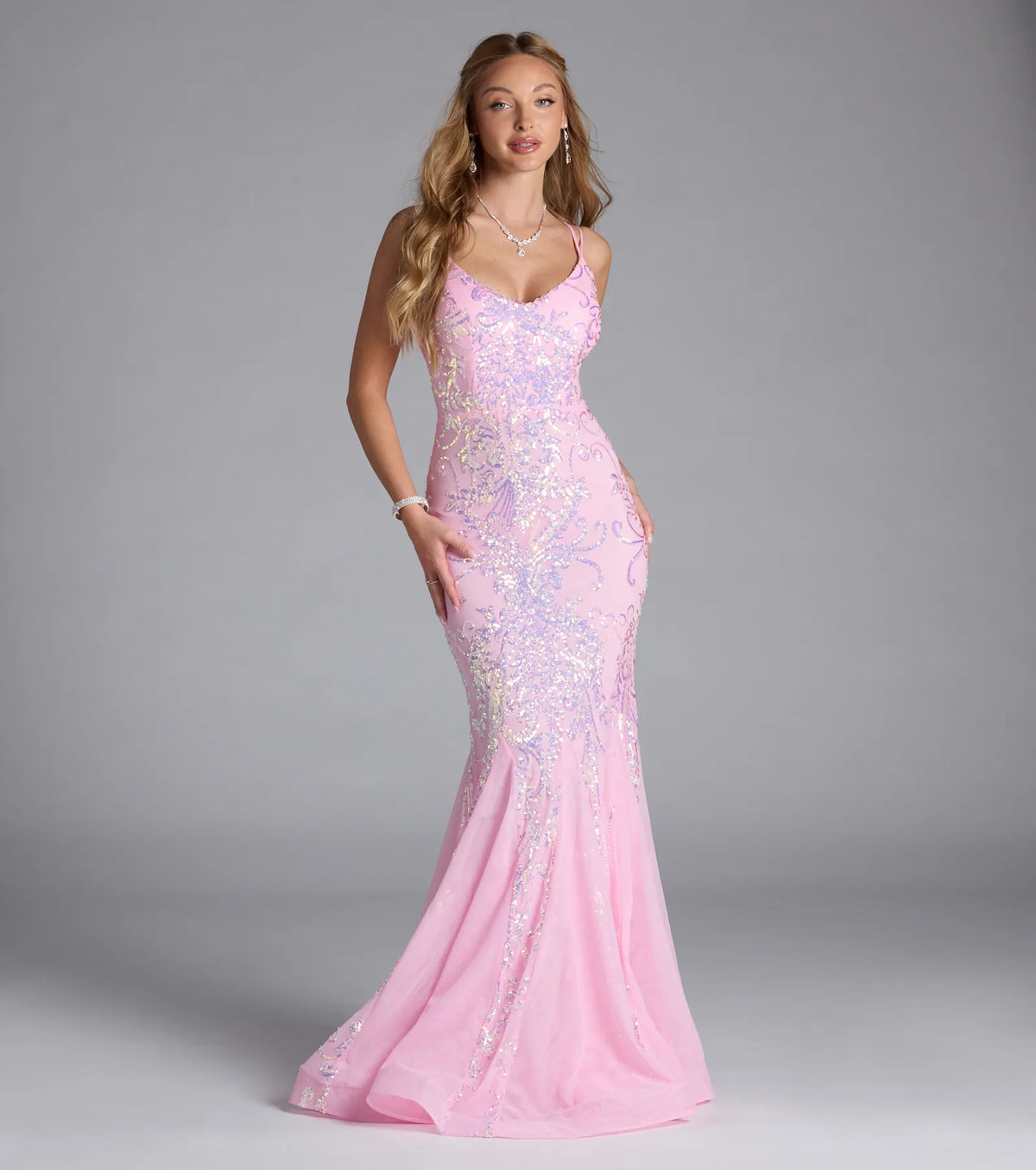 Makayla Lace-Up Mermaid Sequin Formal Dress