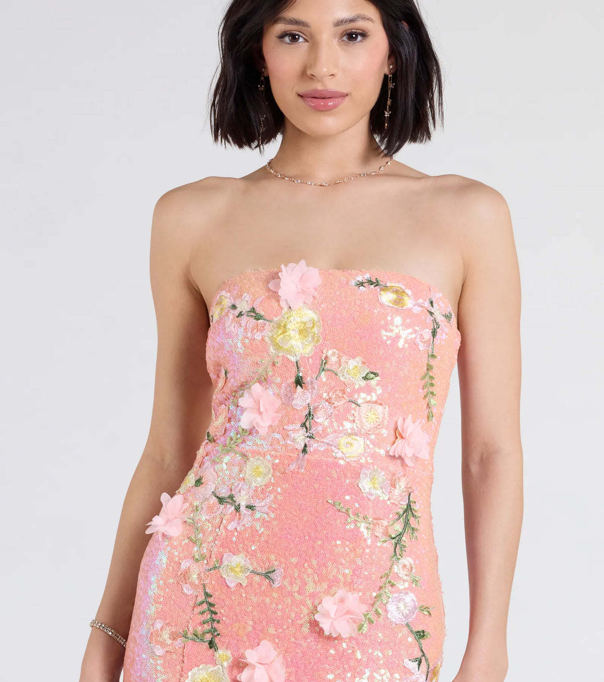 Minerva Strapless Floral Sequin Formal Dress