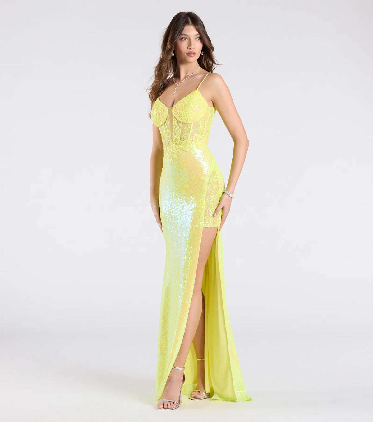Antonia Lace-Up Corset Slit Sequin Formal Dress