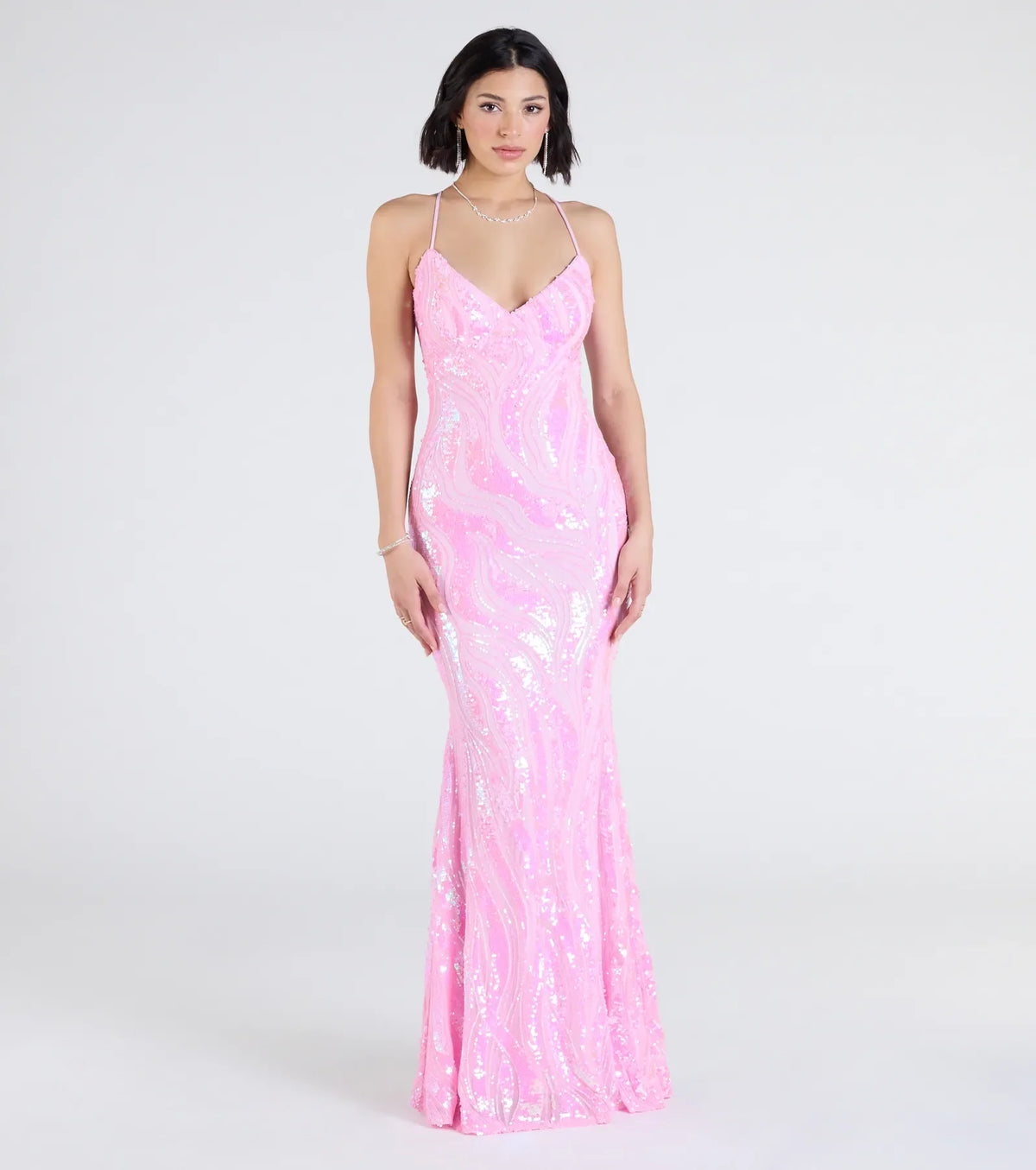 Acacia Iridescent Sequin Lace-Up Formal Dress