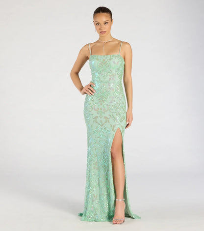 Celina Sequin Lace-Up High Slit Mermaid Dress