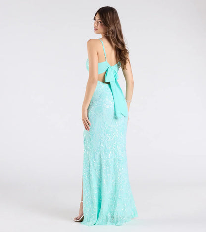 Dana Tie Back Slit Sequin Formal Dress