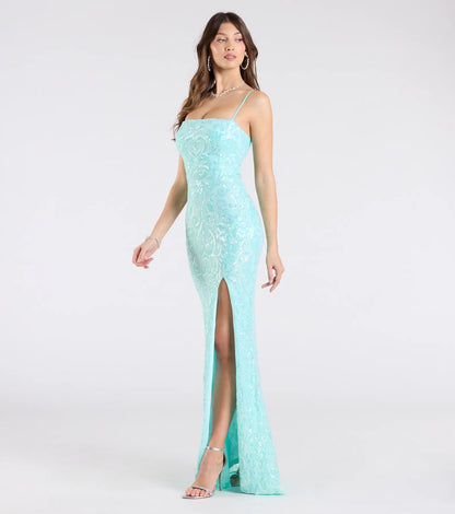 Dana Tie Back Slit Sequin Formal Dress