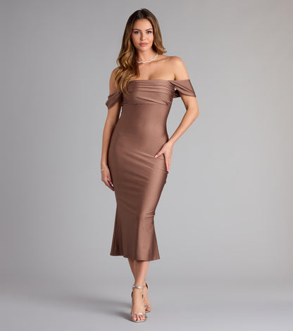 Exceptional Off-The-Shoulder Flared Midi Dress