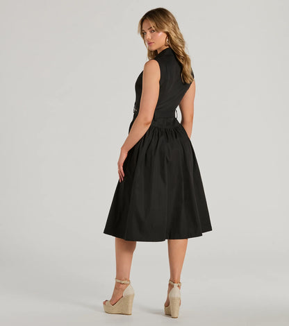 Pleasant Cutie Collared V-Neck Belted Midi Dress