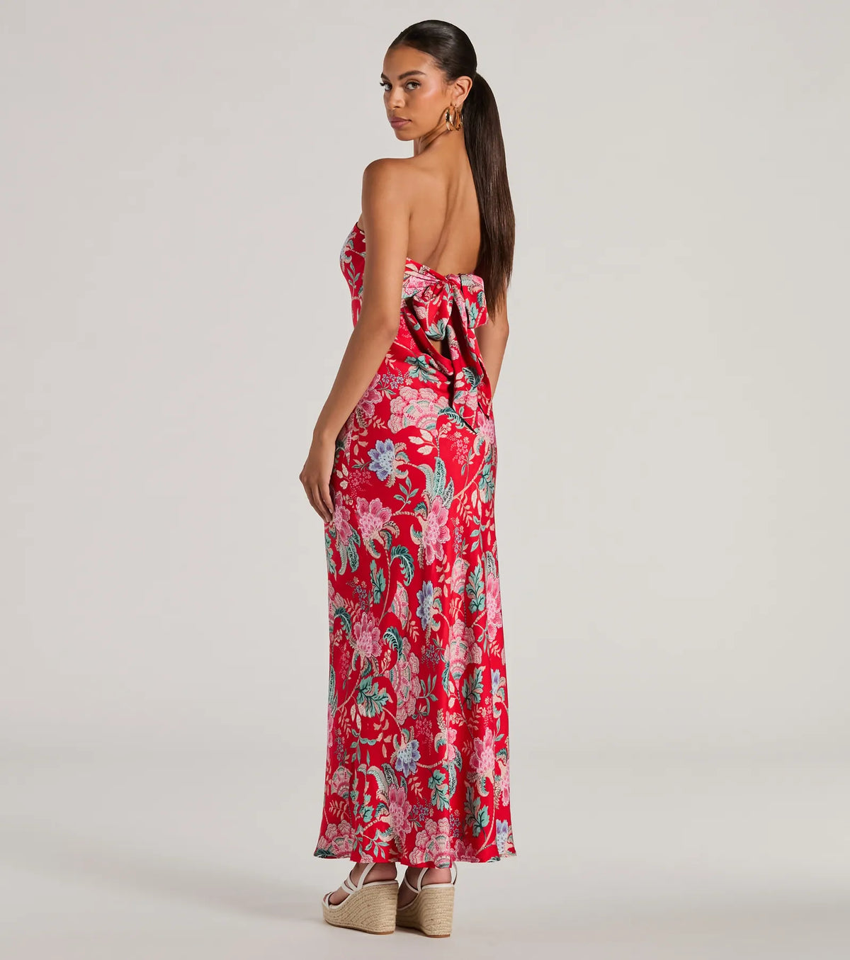 Boho Aesthetic Strapless Tie Back Paisley Maxi Dress