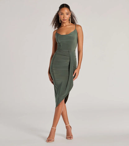 Thriving Poise Lace-Up Side Slit Midi Dress