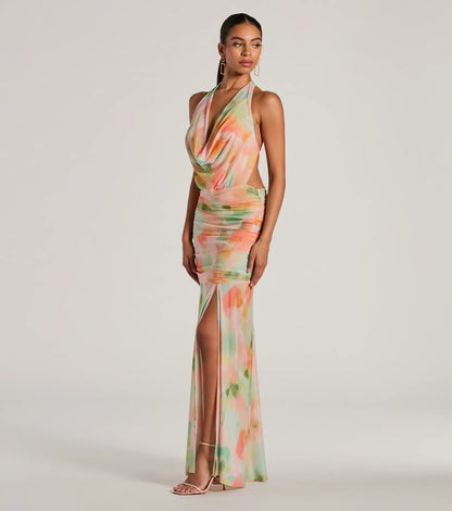 Bohemain Charm Halter Open Back Tie Dye Maxi Dress