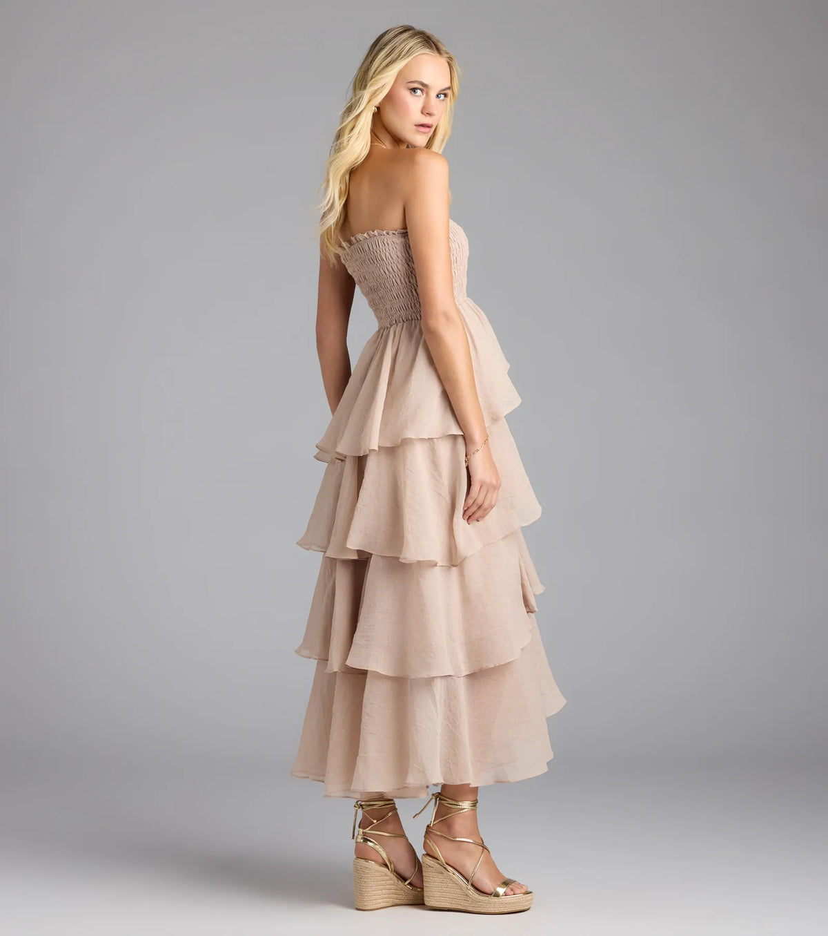 Breezy As Can Be Strapless Ruffled Midi Dress