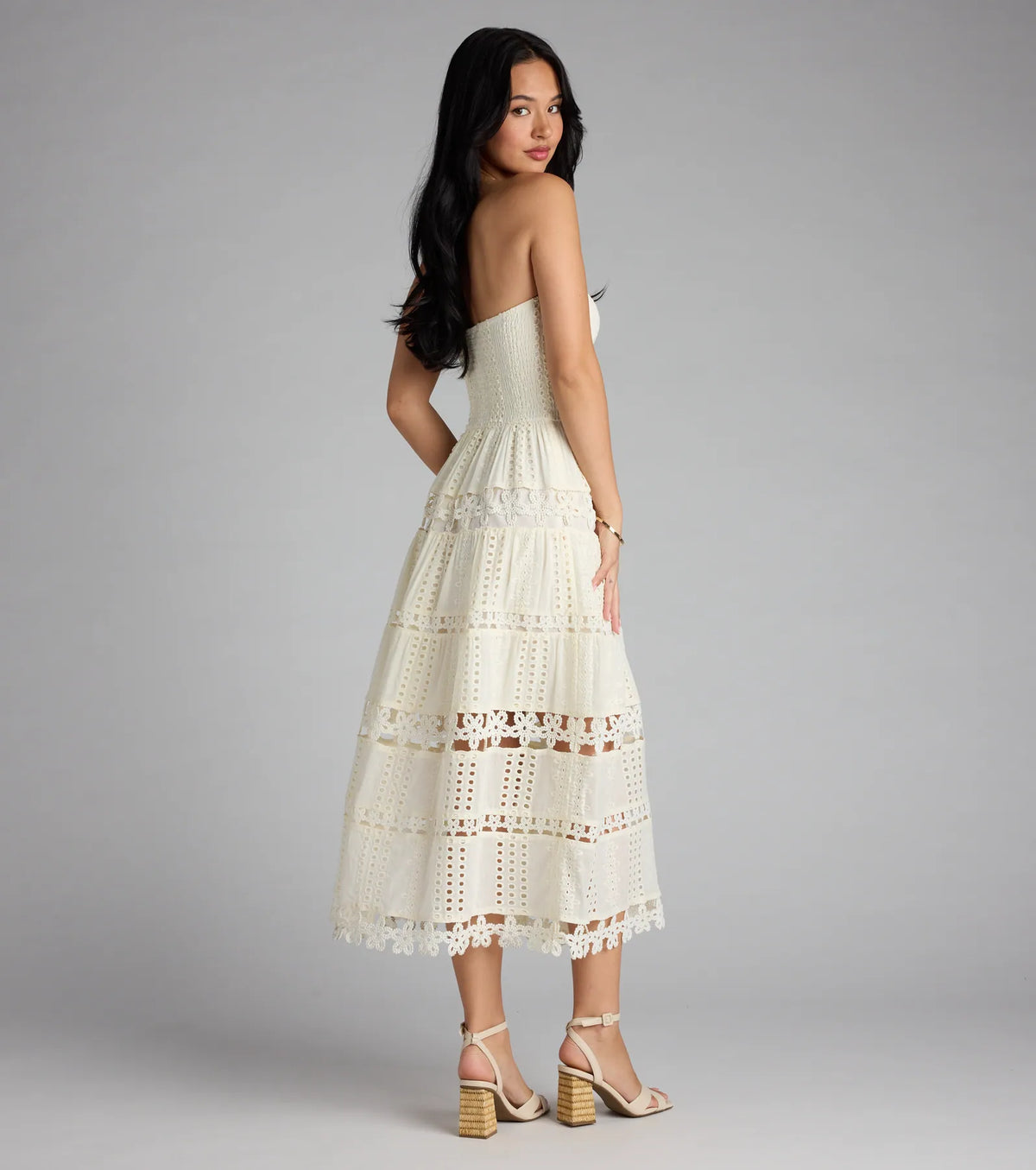 Lovely Day Eyelet A-Line Midi Dress