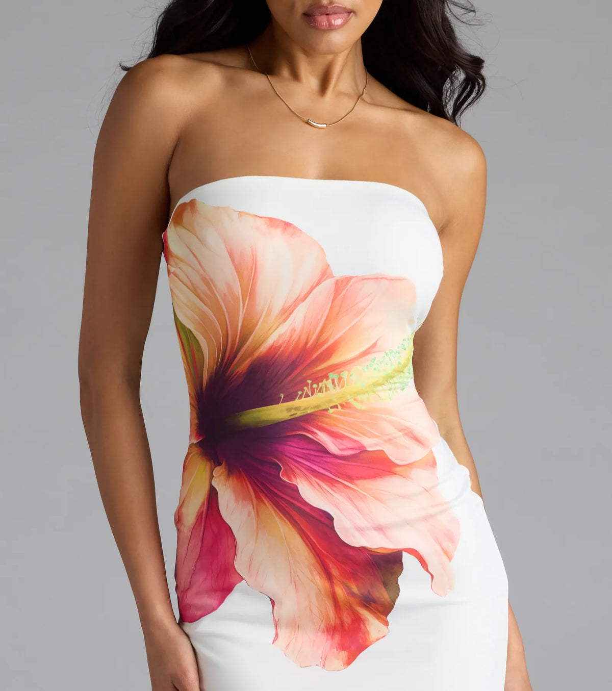 Set For Vacay Tropical Floral Strapless Midi Dress