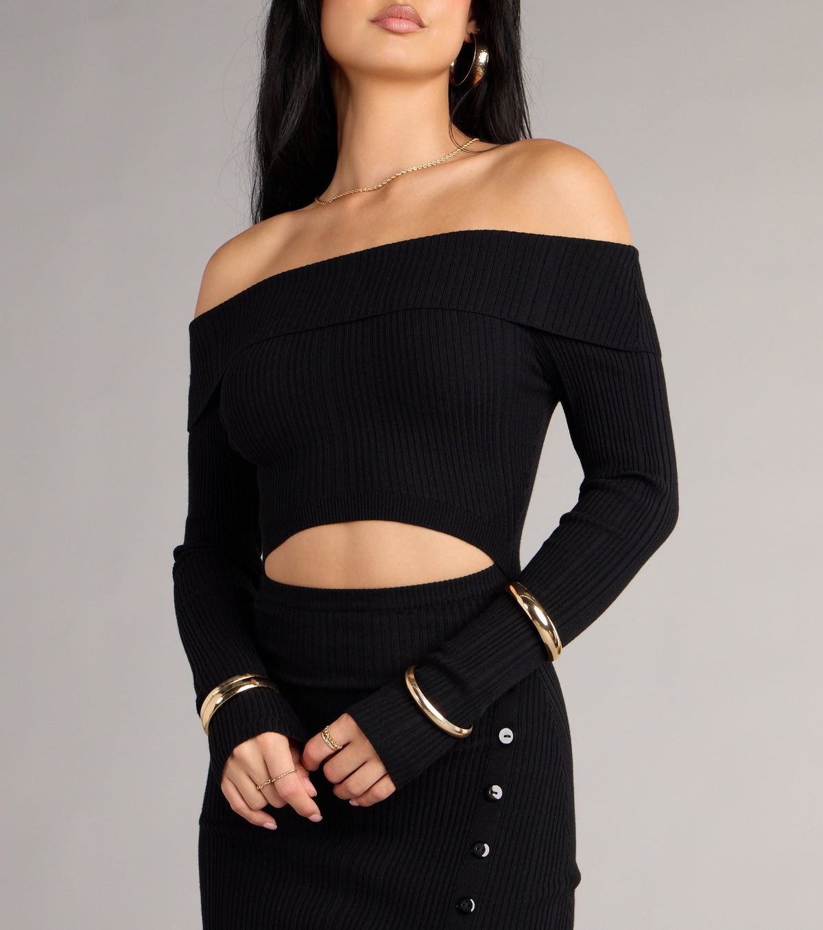 Fireside Flirt Off-The-Shoulder Midi Dress