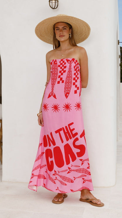 Elidie Strapless Maxi Dress - Pink/Red Tide