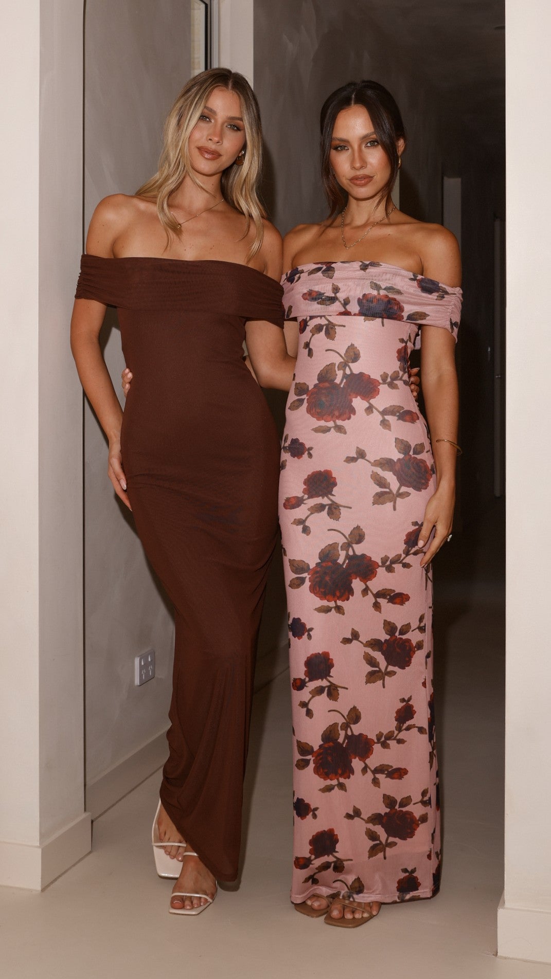 Darcey Off Shoulder Maxi Dress - Brown