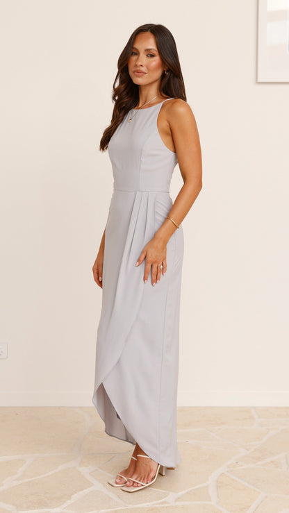 Genevieve Boat Neck Maxi Dress - Silver
