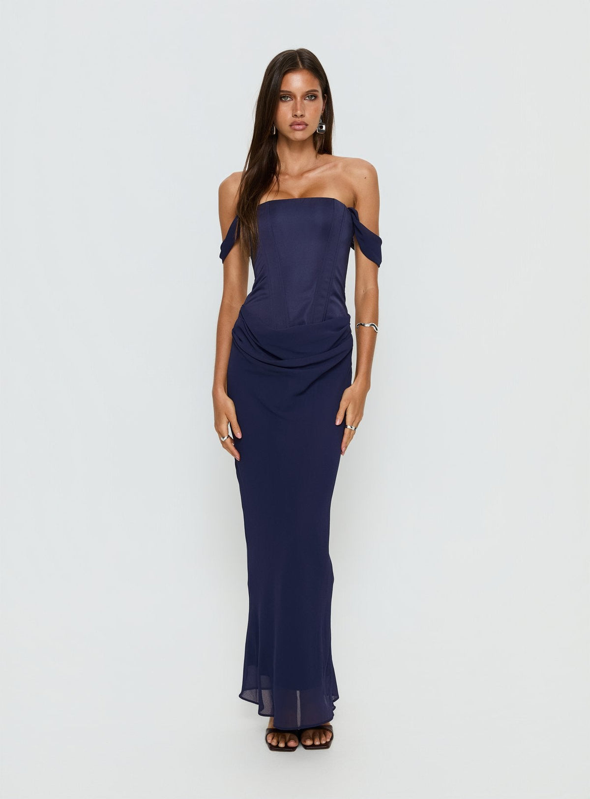 Joslyne Off Shoulder Corset Maxi Dress Navy