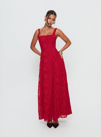 Margaux Burnout Maxi Dress Red