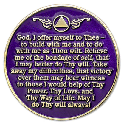 1 to 50 Year Sobriety Mint Twisted Tree of Life Gold Plated AA Recovery Medallion/Chip/Coin - Purple