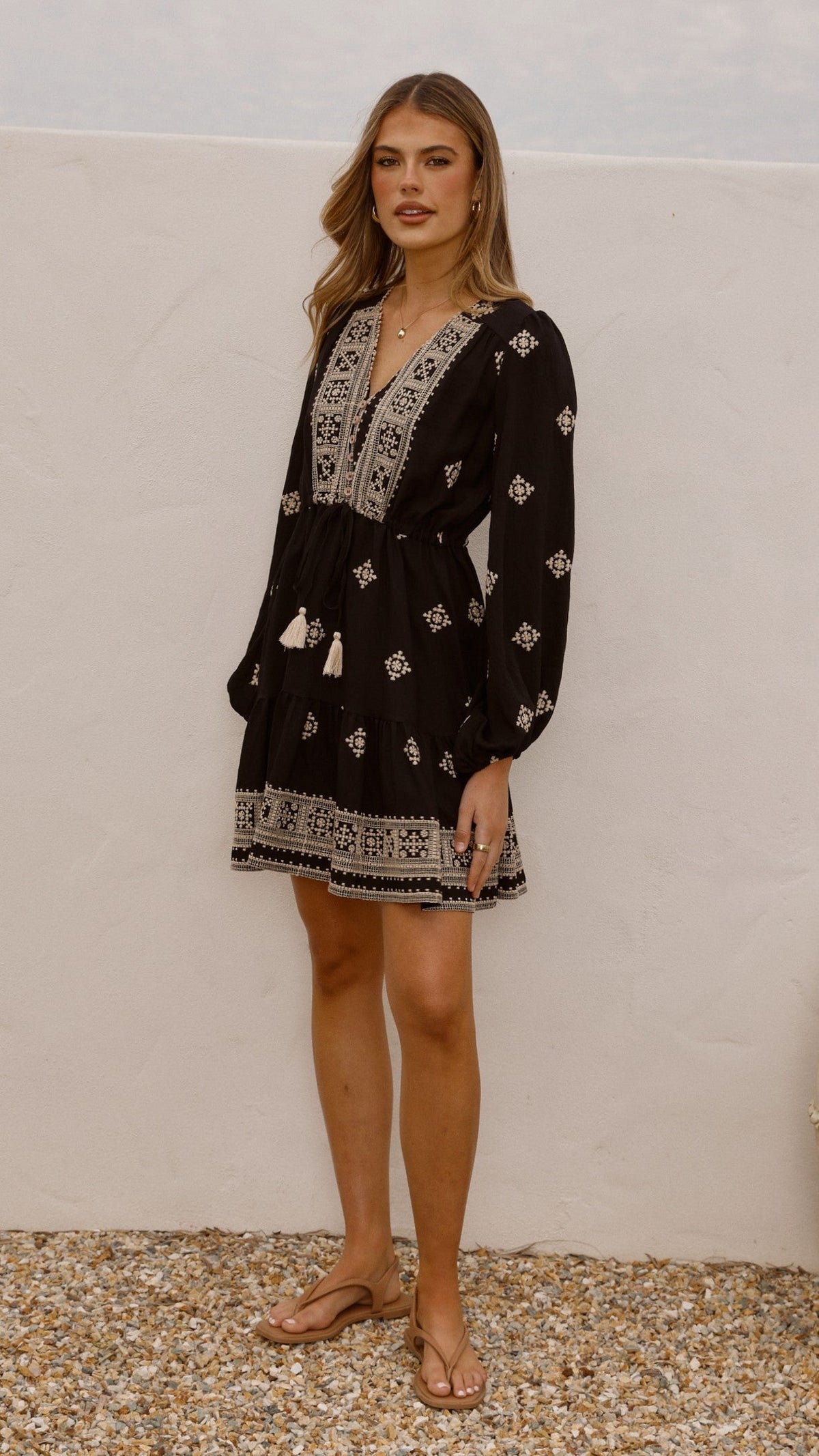 Delainey Mini Dress - Black/Beige