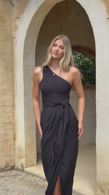 Clara One Shoulder Maxi Dress - Black