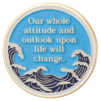 17 Year Sobriety Mint Crashing Wave Gold Plated AA Recovery Medallion - Seventeen Year Chip/Coin - Blue/White