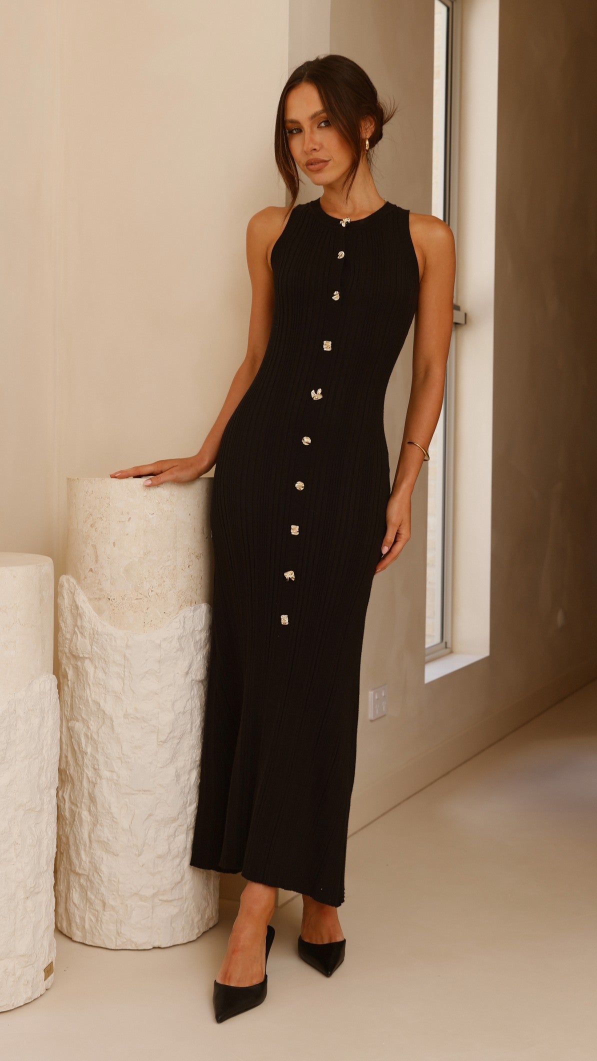 Aylah Knit Midi Dress - Black