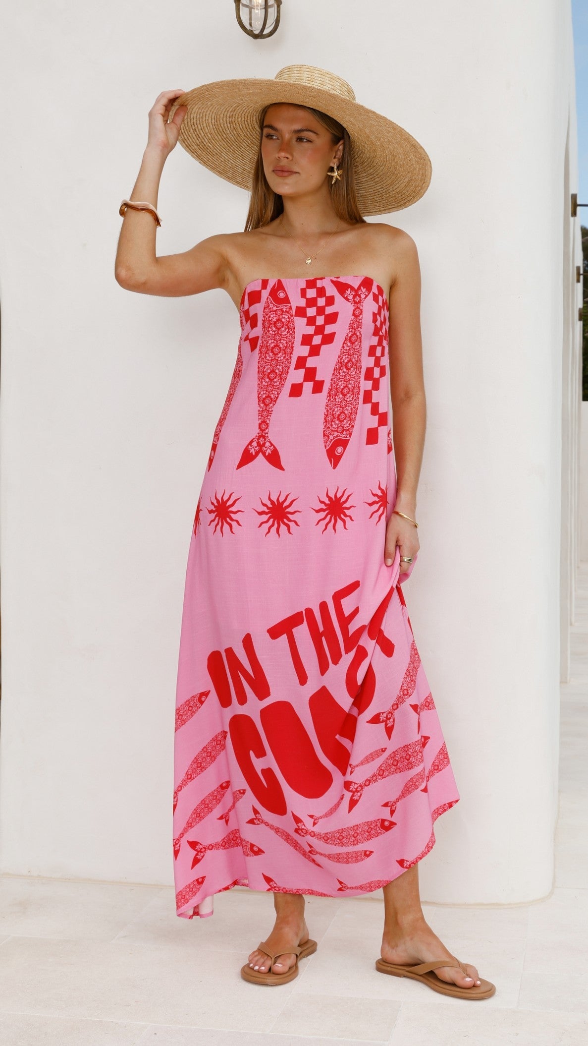 Elidie Strapless Maxi Dress - Pink/Red Tide