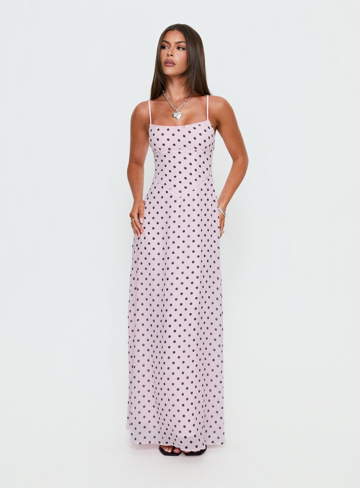 South of France Maxi Dress Pink Polka Dot