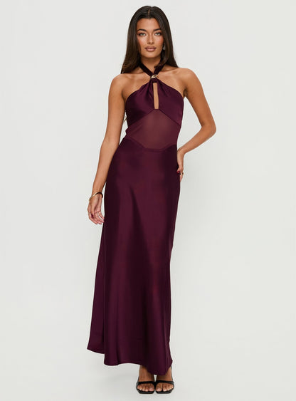Rosario Halter Sheer Maxi Dress Plum